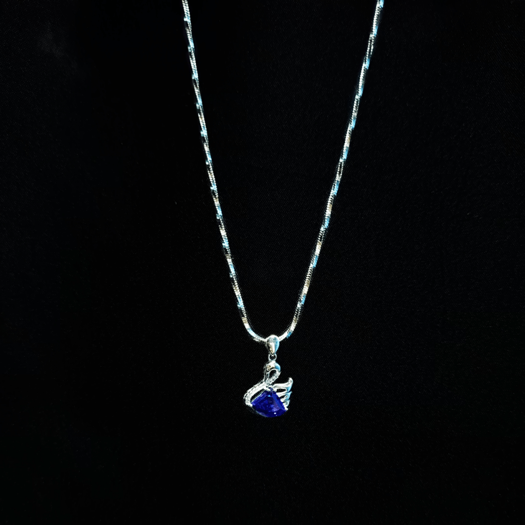 Silver Chain Pendant with Blue Gemstone Accent | 925 Sterling Silver | Elegant Women's Necklace - Indique