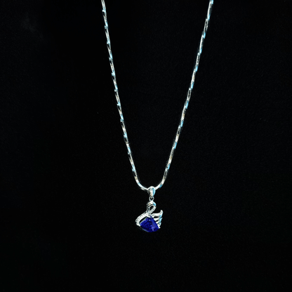 Silver Chain Pendant with Blue Gemstone Accent | 925 Sterling Silver | Elegant Women's Necklace - Indique