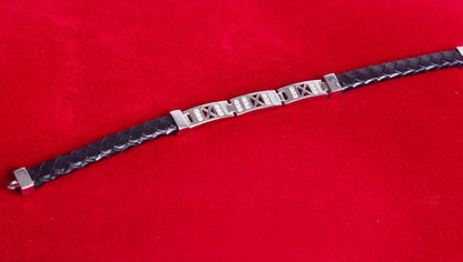 Diamond Cut Leather Strap Silver Bracelet | 925 Silver | Men's Bracelet - Indique