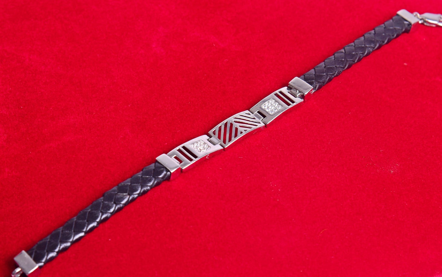 Diamond Cut Leather Strap Sliver Bracelet | 925 Pure Silver | Men's Bracklets - Indique