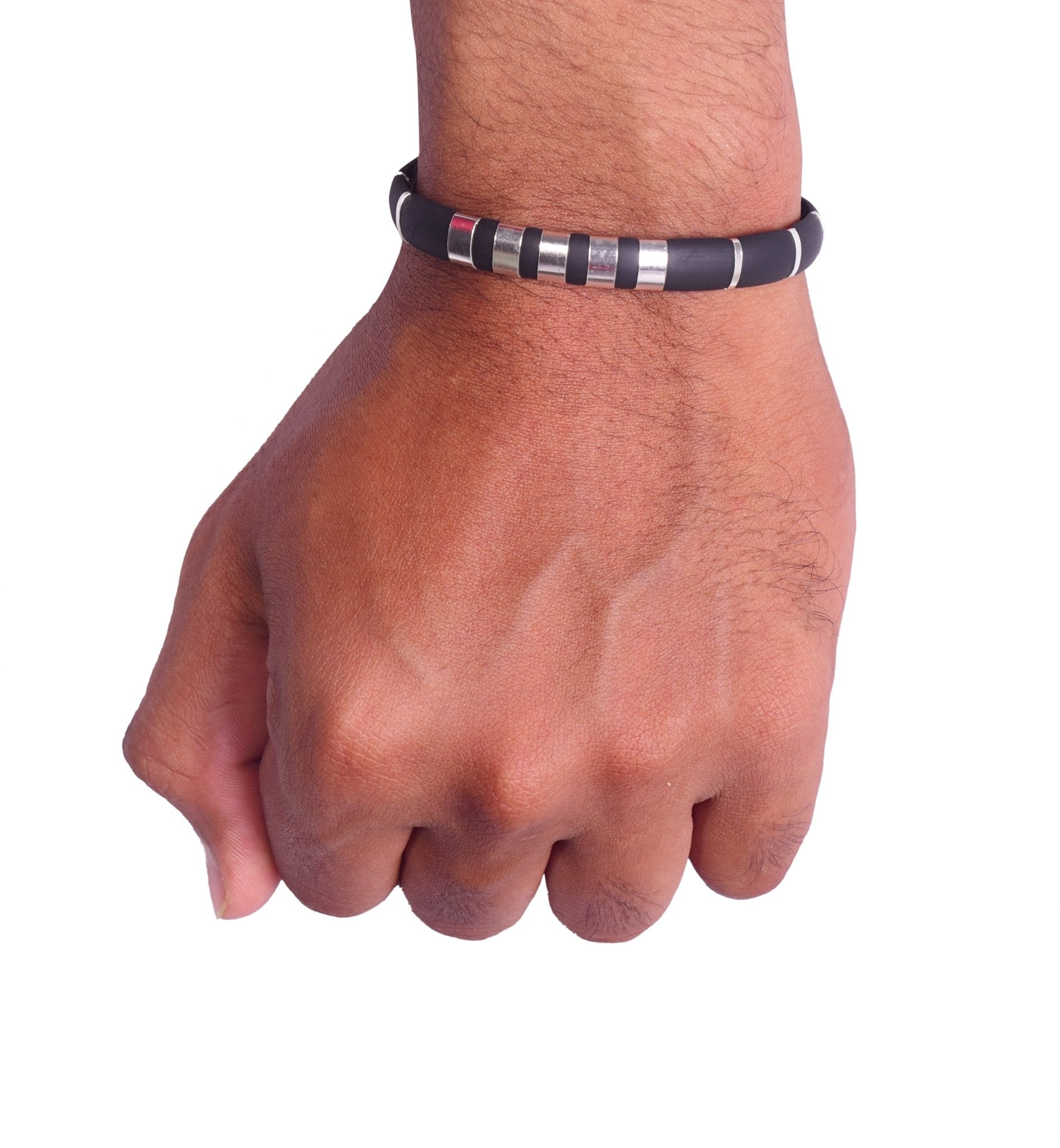 A Leather Strap adorned with Sterling Silver Circles | 925 Sterling Silver | Men's Bracelet - Indique