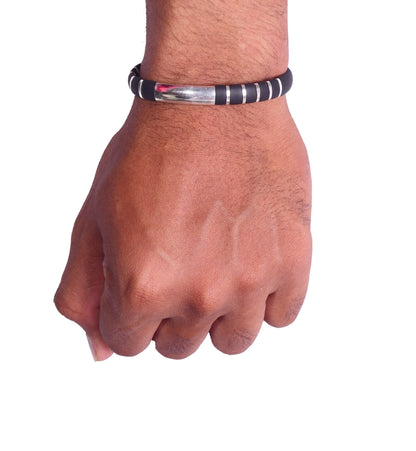 Leather Strap Silver Bracelet | 925 Sterling Silver | Men's Bracelet - Indique