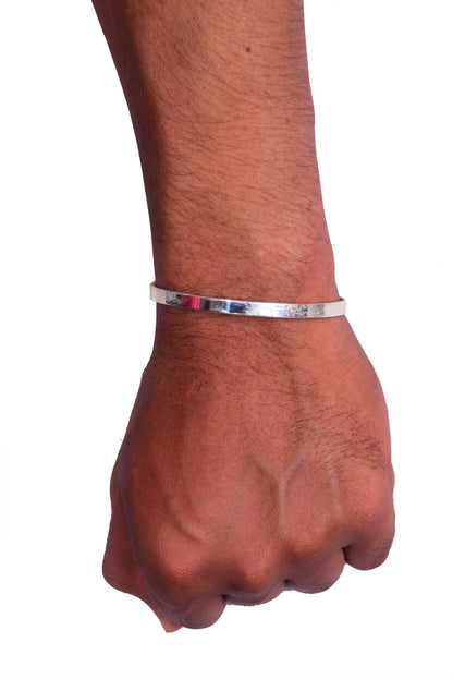 Free Size Men's Bracelet: Sleek 925 Silver Kada with Minimalist Design | Flat Shape - Indique
