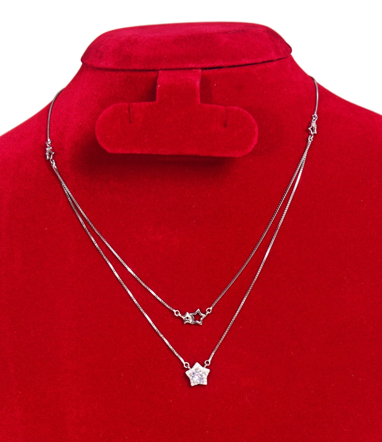 Silver Chain | Dual Layer Star Pendant | 925 Rhodium Plated Chain | Women's Chain - Indique