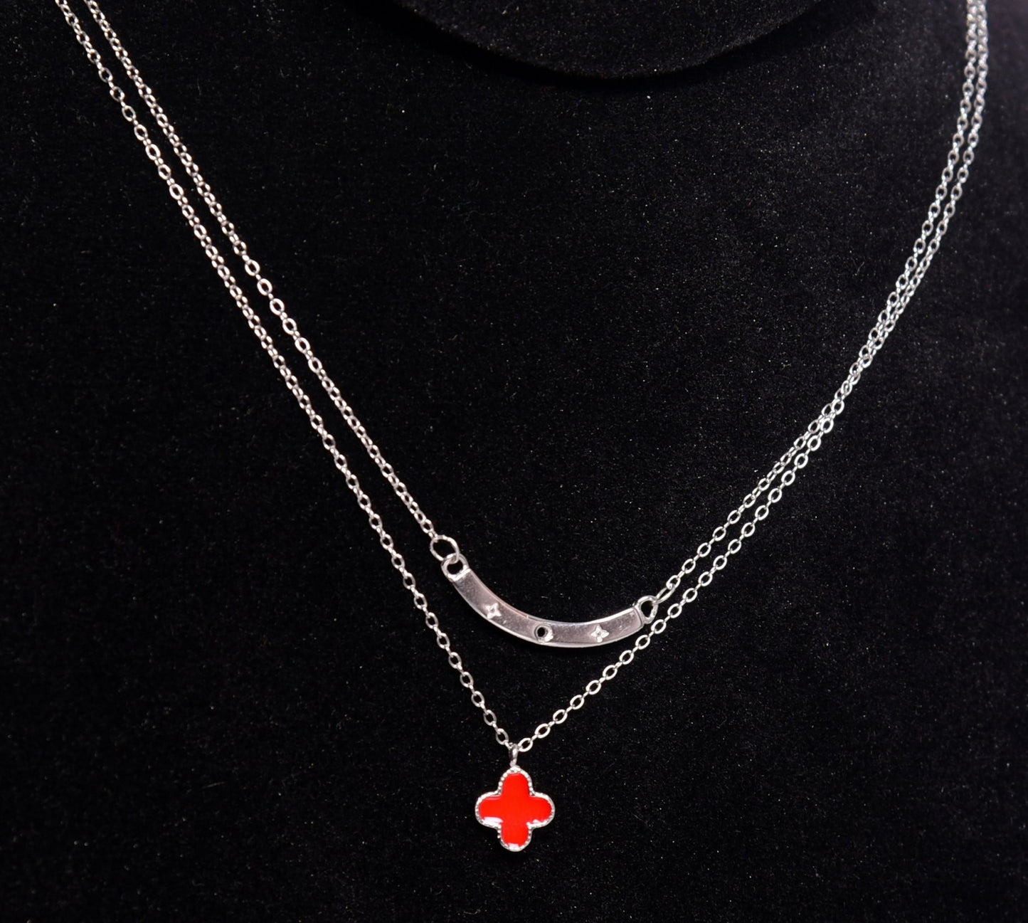 Silver Layer Chain | Red Cross Pendant | 2 Layer Women's Chain | 925 Premium Silver - Indique