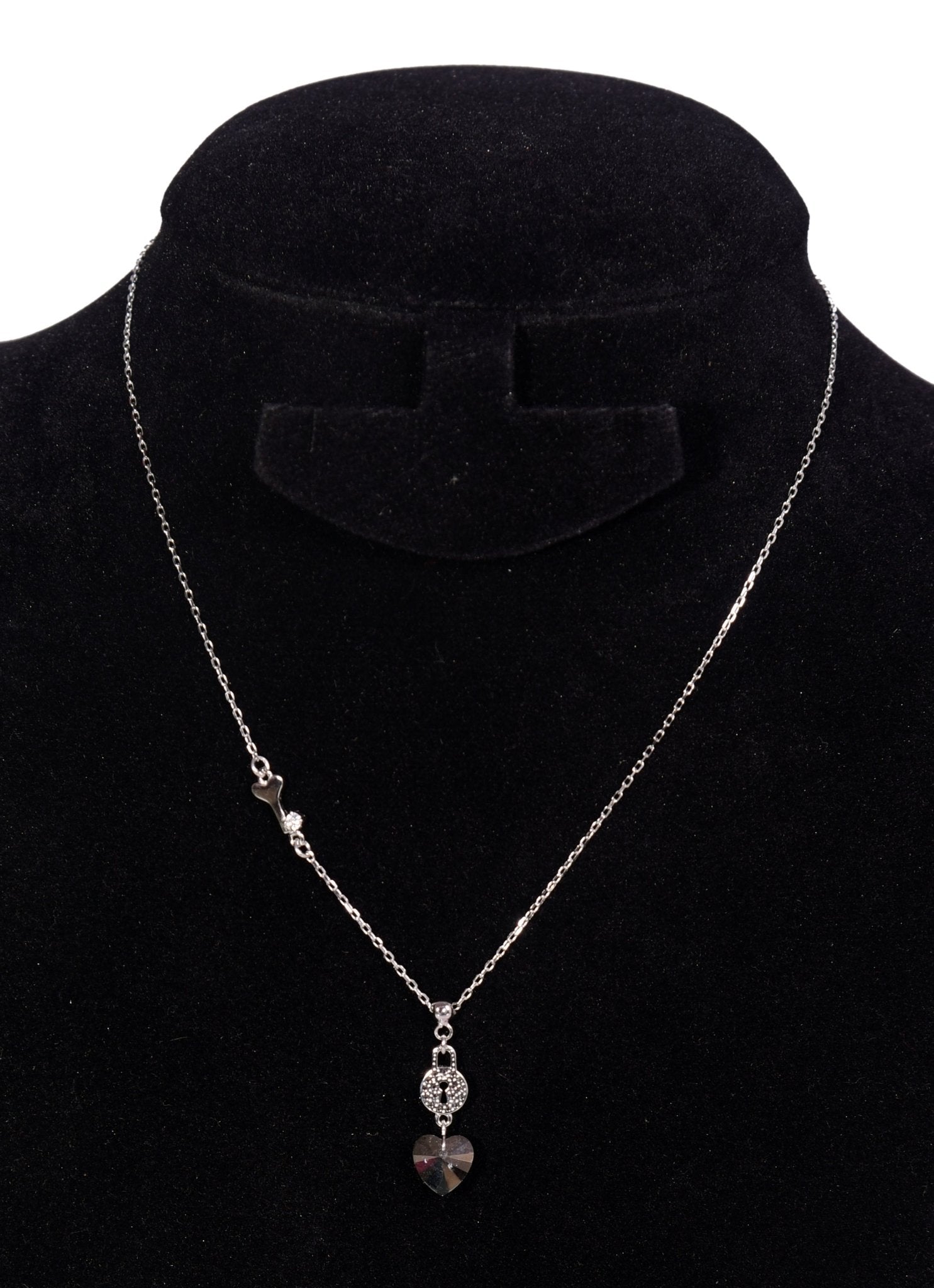 Silver Modern Chain | Love Heart Lock Pendant | 925 Rhodium Plated Silver | Women's Chain - Indique