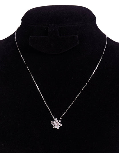 Silver Chain | Snow Crystal Pendant | 925 Rhodium Plated Silver | Women's Chain - Indique