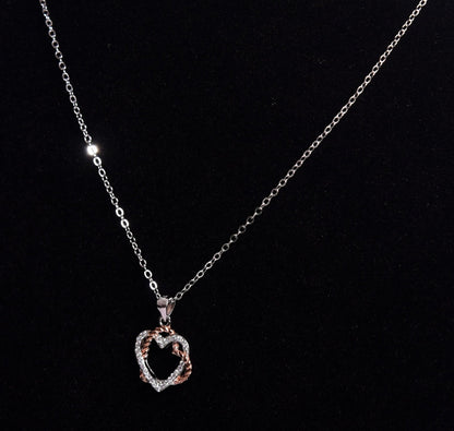 Silver Chain | Double Heart Pendant | 925 Rhodium Silver | Women's Chain - Indique