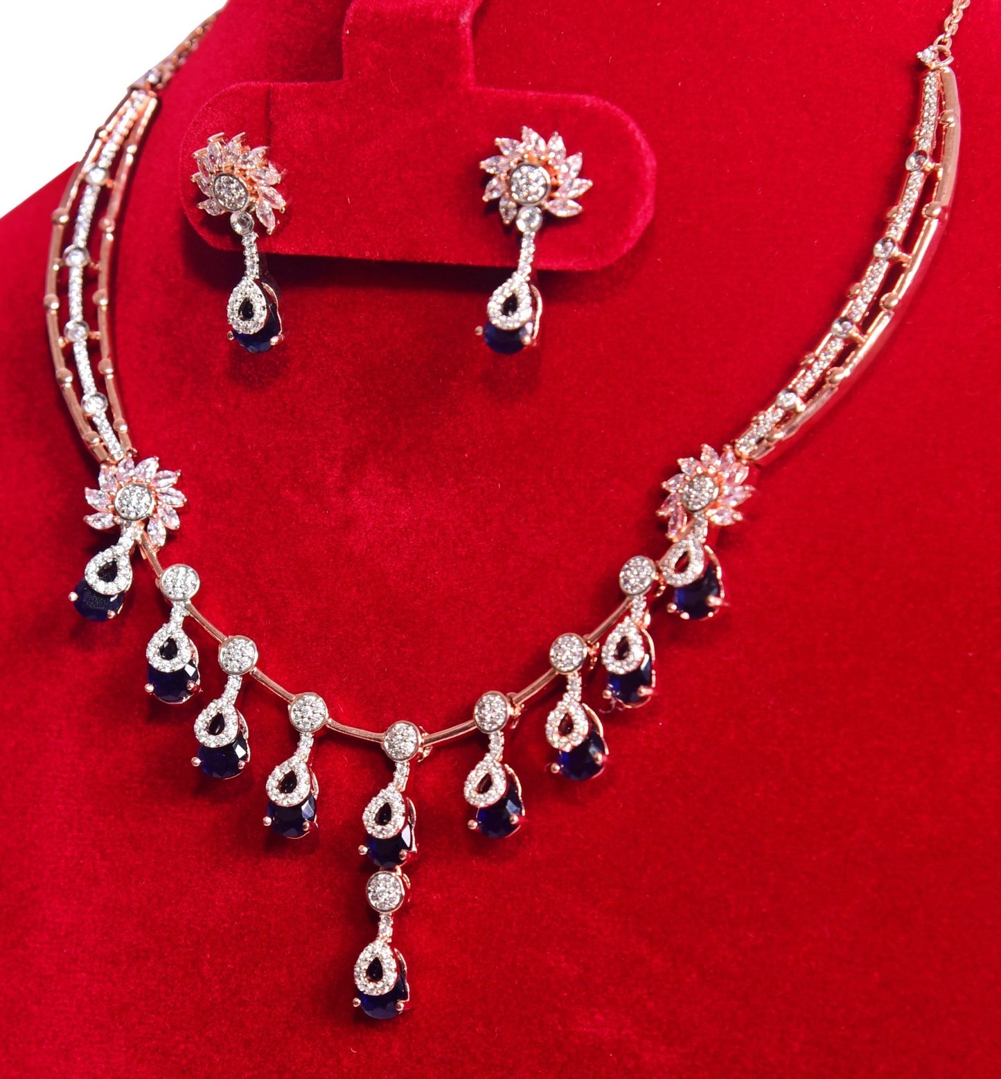 Women's Hand crafted necklace | Made with precious Imported stones | Pure 92.5 Silver in Rose Gold plated - Indique